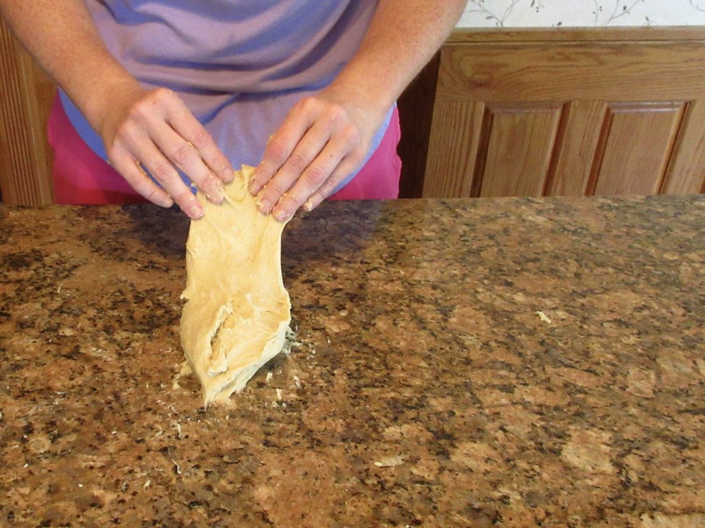 kneading sticky dough