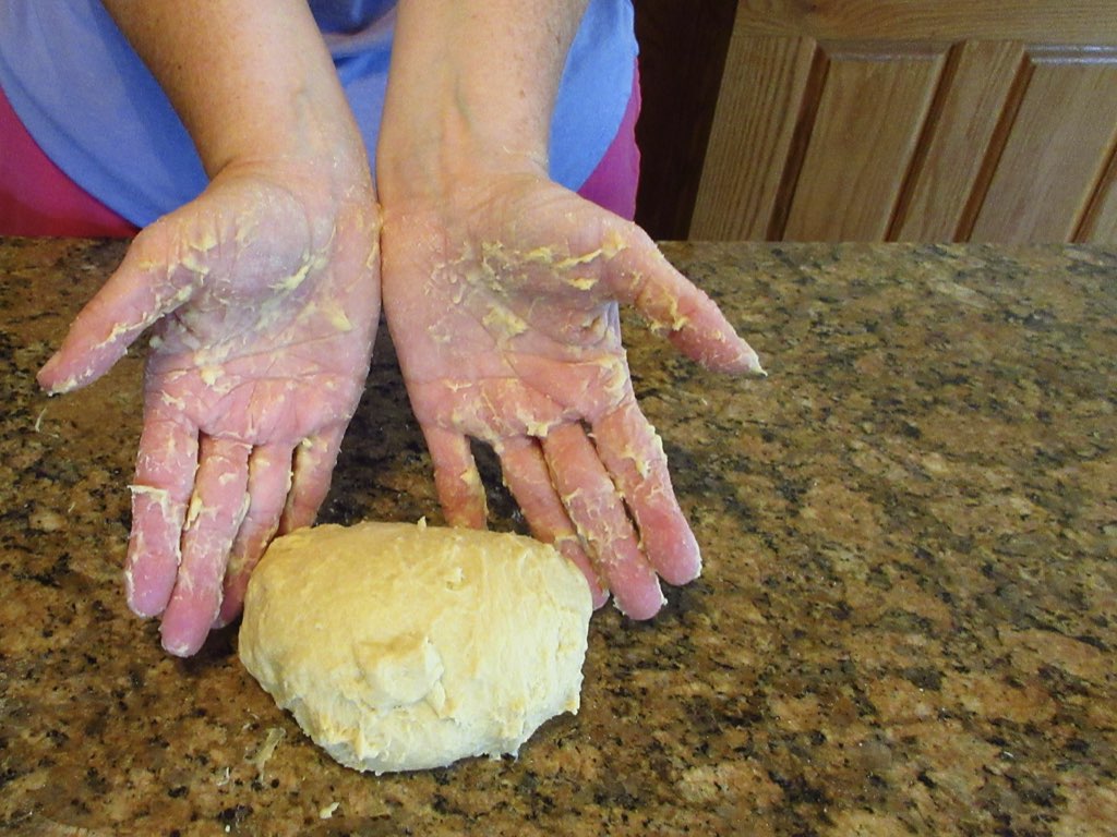 kneading sticky dough